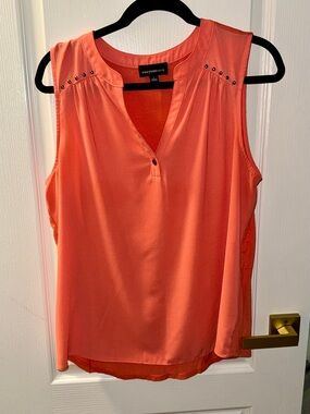 Fortune + Ivy Coral Sleeveless Henley Tank with Stud Detail